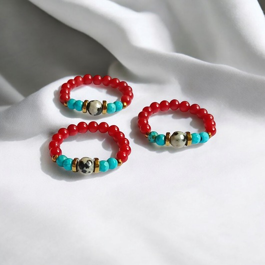 pierścionki elastyczne Pierścionek : INDIA : koral, jaspis, magnezyt, hematyt