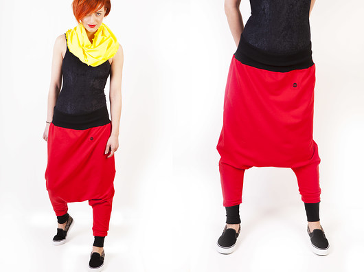 spodnie materiałowe damskie Spodnie z niskim krokiem czerwone unisex
