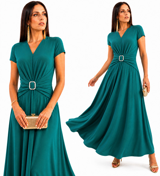 sukienki maxi damskie Maxi sukienka z drapowanym paskiem 34-52