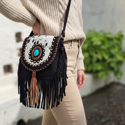 torby na ramię Torebka skórzana ręcznie robiona Sikara z frędzlami