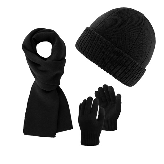 czapki i kapelusze męskie ZESTAW ZIMOWY MĘSKI ZES-34-BL, CZAPKA BEANIE BR-03-BL, SZALIK BR-07-BL I RĘKA