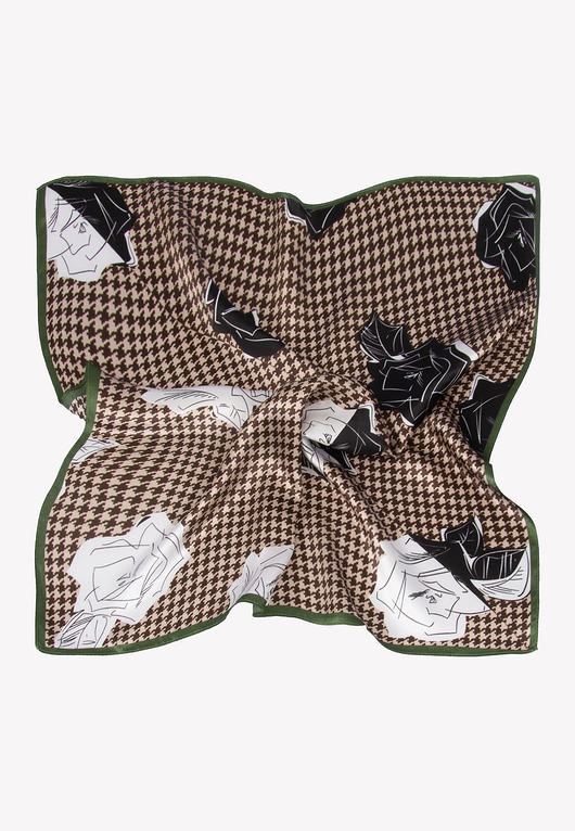 apaszki Mała jedwabna gawroszka zielona w pepitkę 53 cm x 53 cm