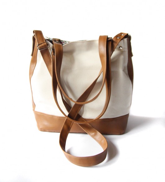 torebka midi h30 -ecru&orange camel&flowers -   elfagado