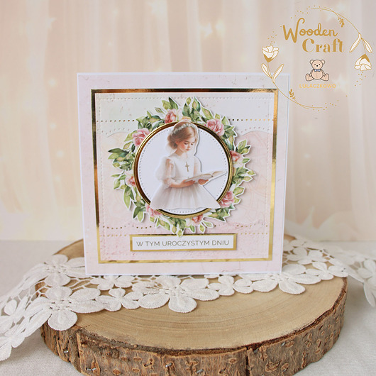 kartki na komunię Kartka komunijna do koperty, Pamiątka Komunii, prezent "RoseWine6" GOTOWA