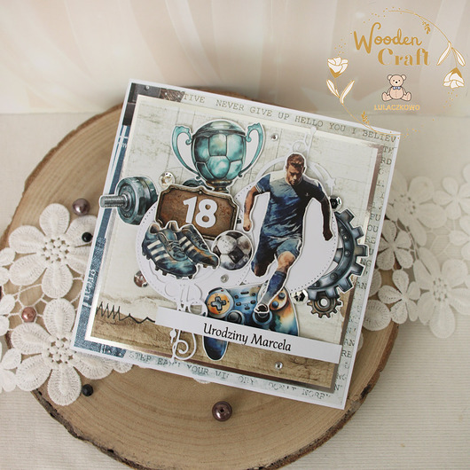 kartki scrapbooking Męska kartka dla fana piłki nożnej, dla piłkarza 18 urodziny  GOTOWA