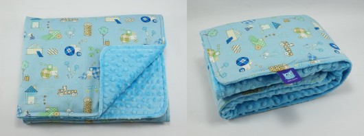 Letni dwustronny kocyk, KOPARKI turkusowy Minky Little Sophie