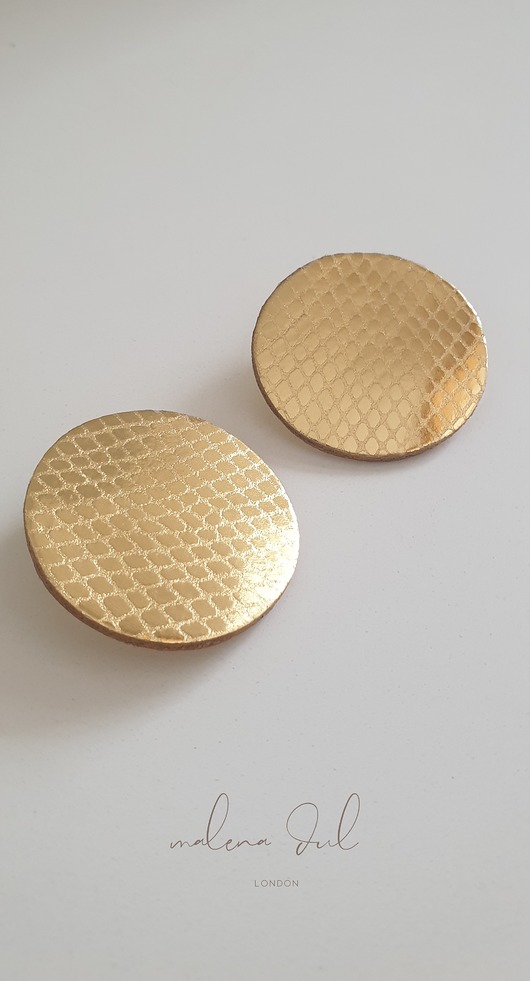 kolczyki - inne Kolczyki SUN duże złote koła metaliczne skóra naturalna