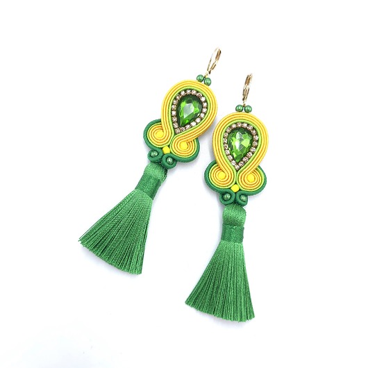 kolczyki soutache Kolczyki sutasz z chwostami żółto zielone długie kolorowe Jolly