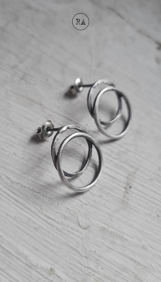 kolczyki srebrne ECLIPSE - kolczyki srebrne ręcznie kute oksydowane