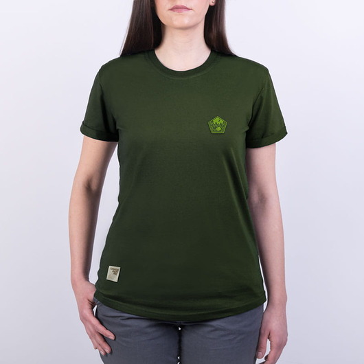t-shirt damskie Koszulka damska z naszywką LEŚNE OBOZOWISKO khaki