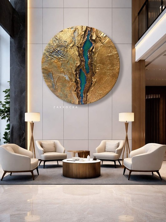 obrazy Obrazy okrągłe do salonu - złoto i szmaragd