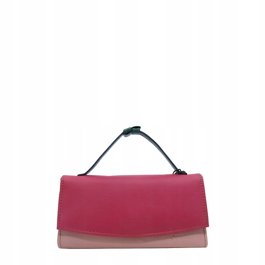 portfele damskie Portfel damski skórzany ze skrawków rączka dużo przegródek eko OLIVKA