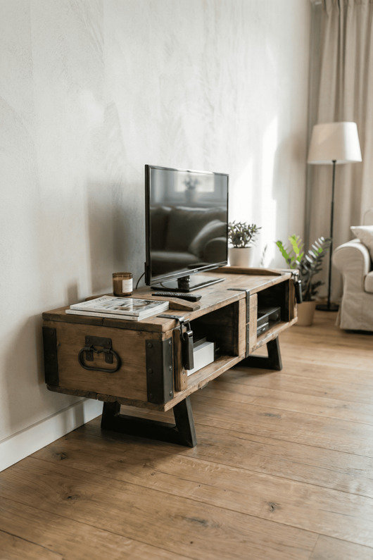 regały Stolik RTV retro, szafka na TV, konsola retro skrzynia wojskowa