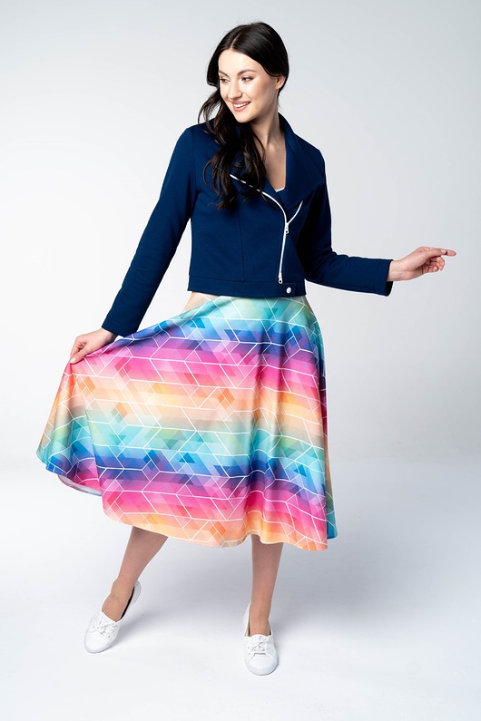 spódnice midi Spódnica Vibrant Rainbow rozkloszowana wielokolorowa z dresówki