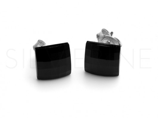 Kolczyki kryształ SWAROVSKI Chessboard Jet kratka silverine