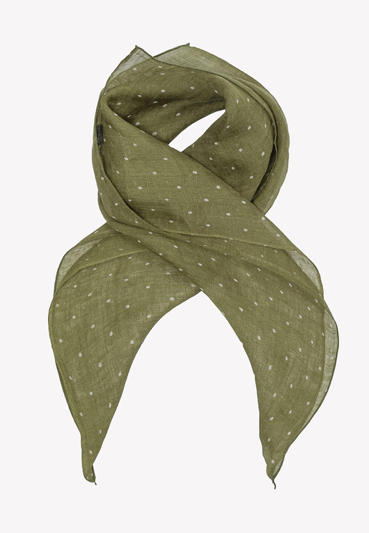 szale damskie Chusta len 100% w kolorze oliwkowej zieleni w groszki 57cm x 72cm