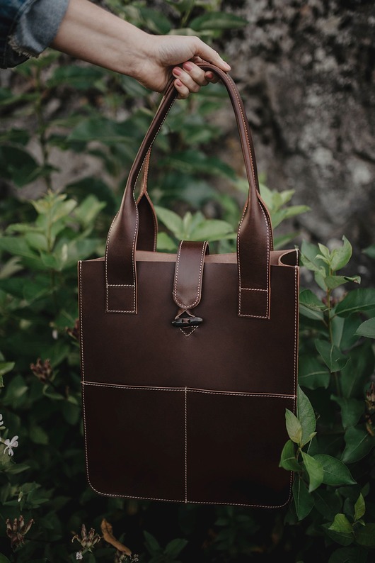 torby na ramię Torba ze skóry, czekoladowo-brązowa torba, Handmade, Shopper