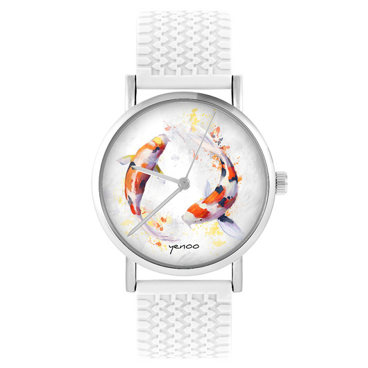 zegarki unisex Zegarek - Karpie Koi - silikonowy, biały