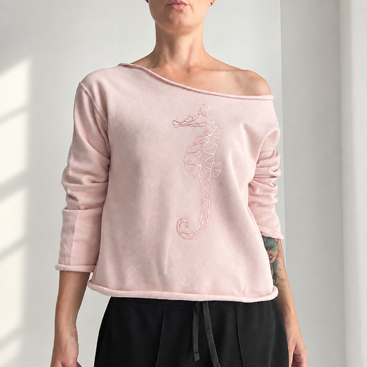 bluza bez kaptura damska Bluza damska oversize z nadrukiem konika morskiego rose gold