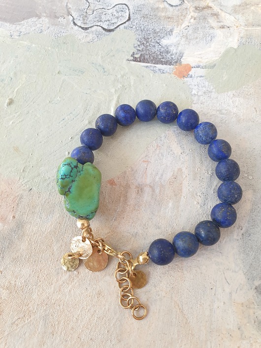 bransoletki z kamieni naturalnych Bransoletka ANTYK HEBE lapis lazuli, turkus, mosiądz
