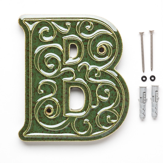 napisy dekoracyjne i tabliczki Numer domu, litera B zielono-brązowa, do przykręcenia