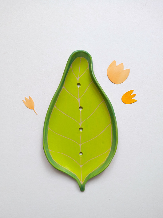 mydelniczki Mydelniczka ceramiczna zielony liść