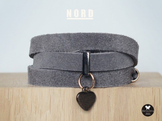 NORD grey bransoletka skórzana barboleta