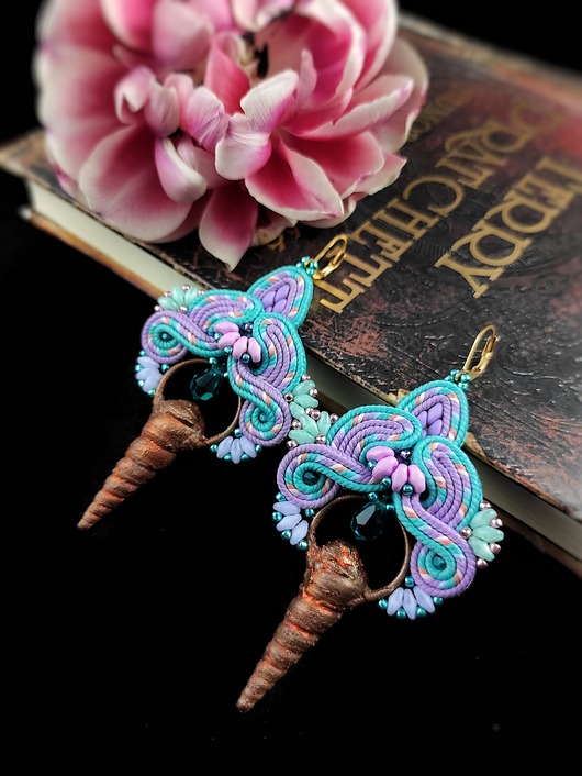kolczyki soutache Tęczowy Jednorożec kolczyki sutasz