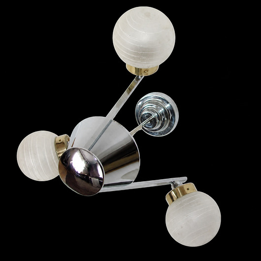 lampy wiszące Lampa wisząca Bauhaus vintage, lata 70., szkło i niklowana stal, 3x E27