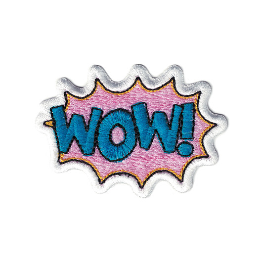 naszywki na ubrania Naszywka naprasowanka WOW NIEBIESKA termoprzylepna haft 7,8x5,5cm