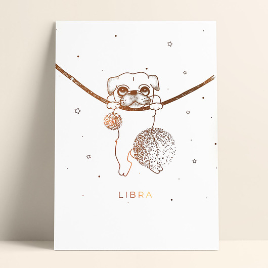 Plakat złocony - Mops Libra PADE SPACE