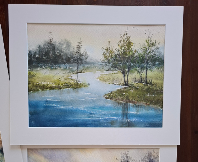 obrazy Obraz akwarelowy "Wiosenny brzeg" oprawiony w passe-partout 40x50 cm