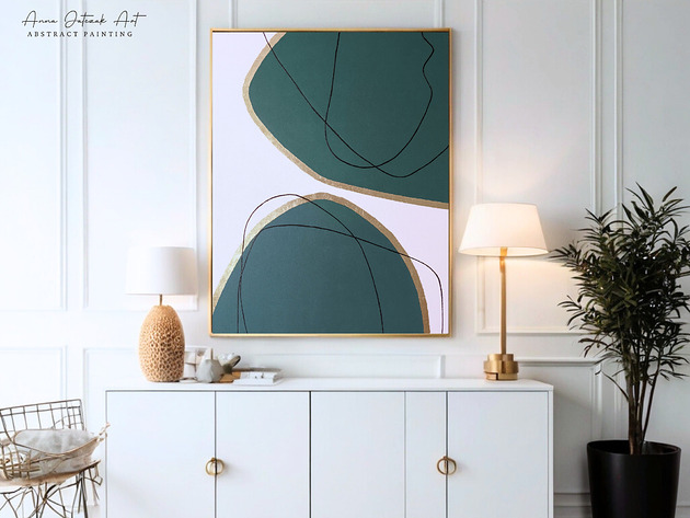 obrazy ZŁOTE KONTURY HARMONII  Ręcznie malowany obraz ze złotem 70x100 cm