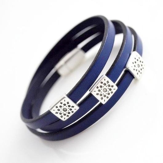 bransoletki skórzane Bransoletka damska skórzana granatowa 5mm