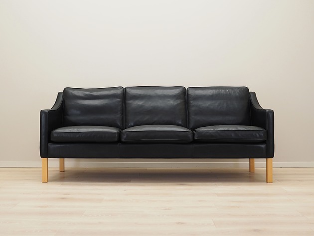 sofy i szezlongi Sofa skórzana czarna, duński design, lata 70, produkcja: Hurup M