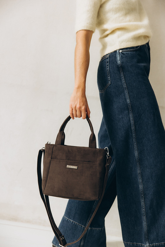 torby na ramię Kuferek listonoszka z nubuku tapicerskiego w kolorze brunatnym