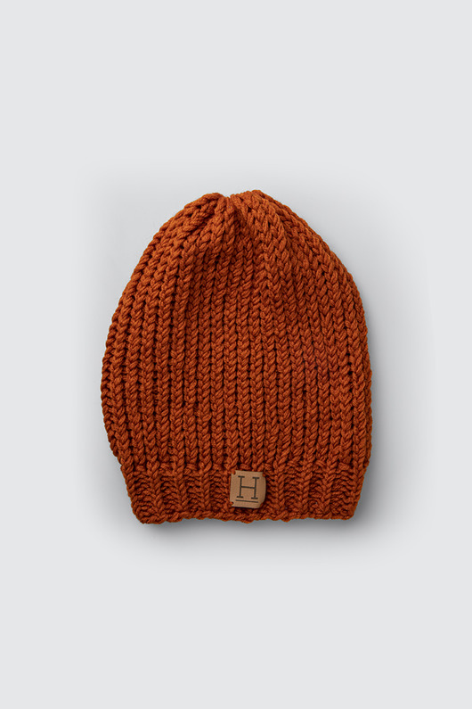 Czapka beanie z wełny merynosa handmade POMARAŃ HisOutfit
