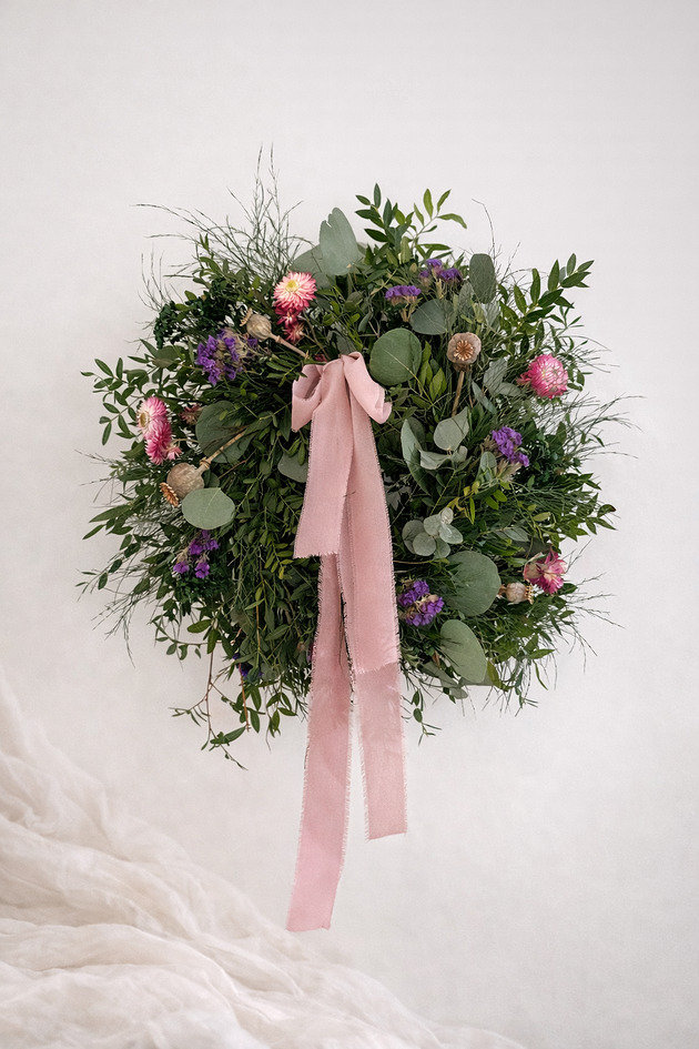 wianki Wianek wiosenny boho zieleń + suszki mix