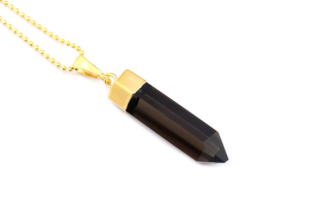 Colare Kwarc Dymny Obelisk złoto Brazi Druse Jewelry