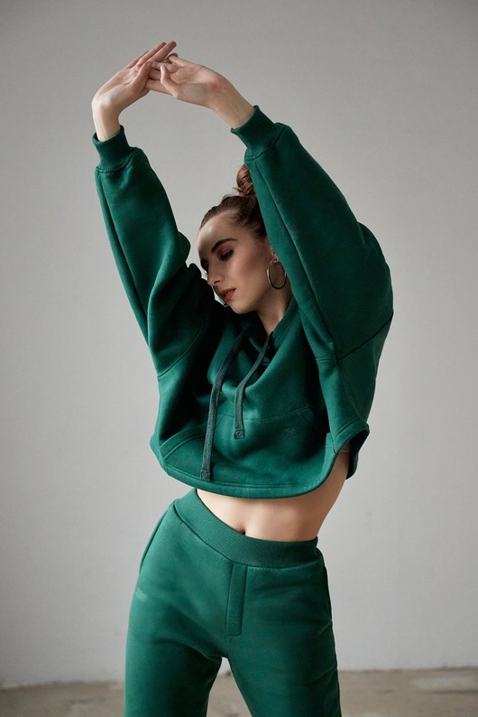bluza z kapturem damska Zielona bluza bawełniana krótka