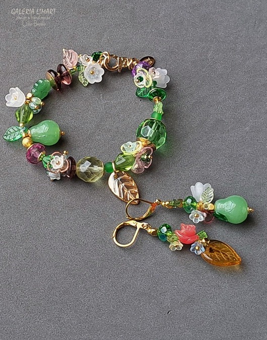 bransoletki ze szkła Komplet bransoletka+kolczyki w cudnej letniej stylizacji boho handmade 3w1 GIFT