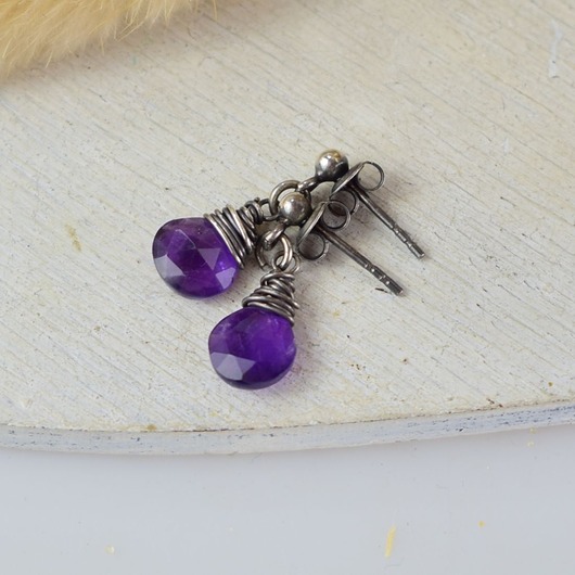 kolczyki srebrne Ametyst krople - srebrne kolczyki