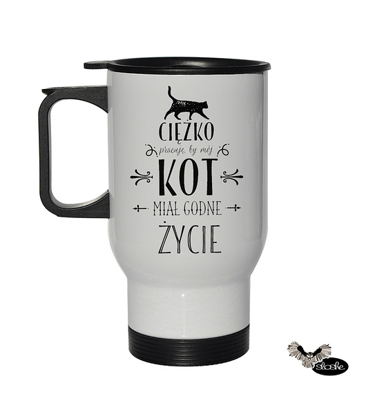 Ciężko pracuję, by mój kot, termiczny kubek  Sowia Aleja