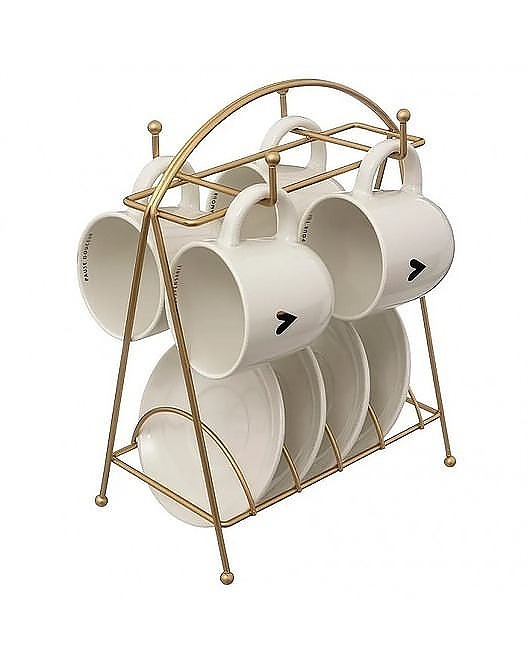 filiżanki Filiżanka Ceramiczna 4 szt. Komplet Filiżanek na Stojaku Heart