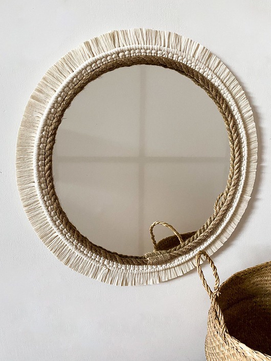 lustra stojące i wiszące Lustro boho makrama/juta 45 cm. Lustro z liny jutowej marynistyczne