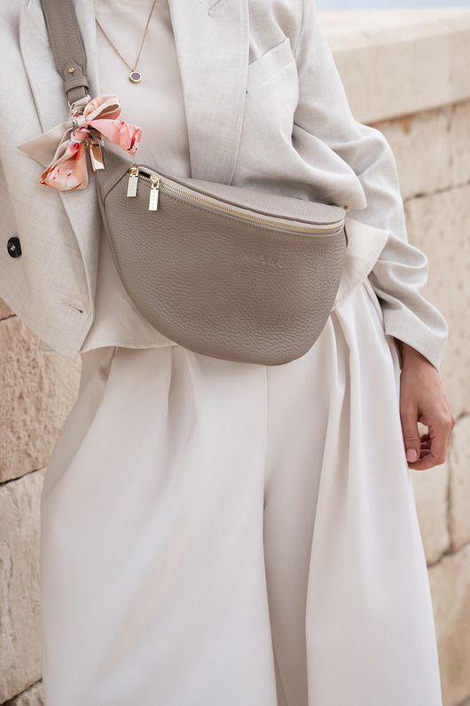 saszetka nerka Beżowa DUŻA skórzana nerka Nashe