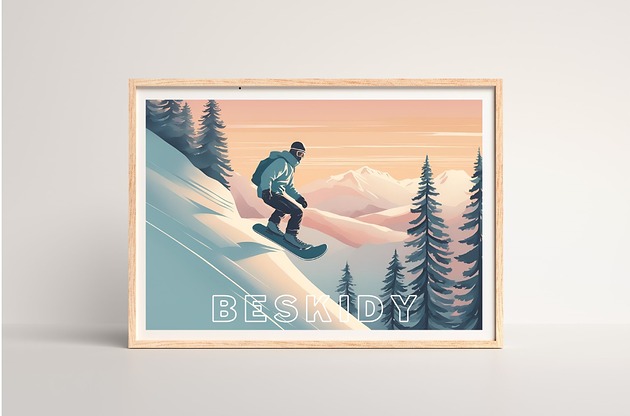 plakaty PLAKAT GÓRY snowboard zimowe sporty grafika