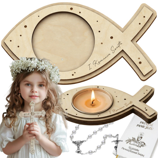 komunia - pozostałe Podziękowanie Upominek dla GOŚCI na KOMUNIĘ Świecznik Podkładka PAMIĄTKA