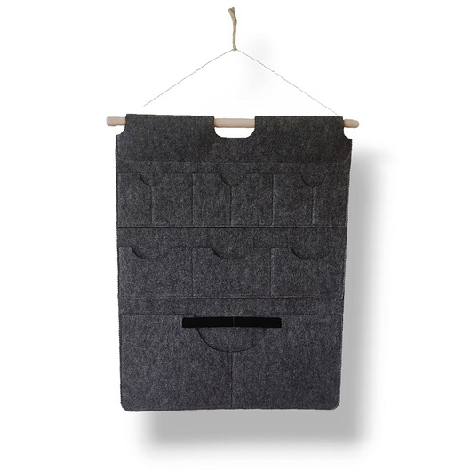 pokój dziecka - różne Organizer z kieszonkami na ścianę z filcu - grafitowy - zaokrąglone kieszonki