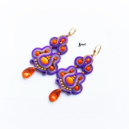 Audrey-Fiolet i pomarańcz-  kolczyki soutache Mró Soutache